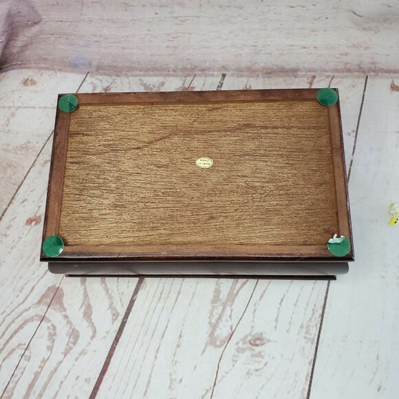 Vintage Brocade Fabric Velvet Lining Mirror 2 Tier Wooden Ring & Jewelry Box - Picture 6 of 12